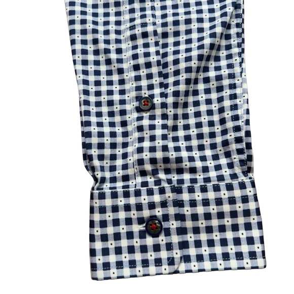 Buttercloth Shirt Mens Size L Long Sleeve Button Stretch Geometric Check Blue - Picture 4 of 6